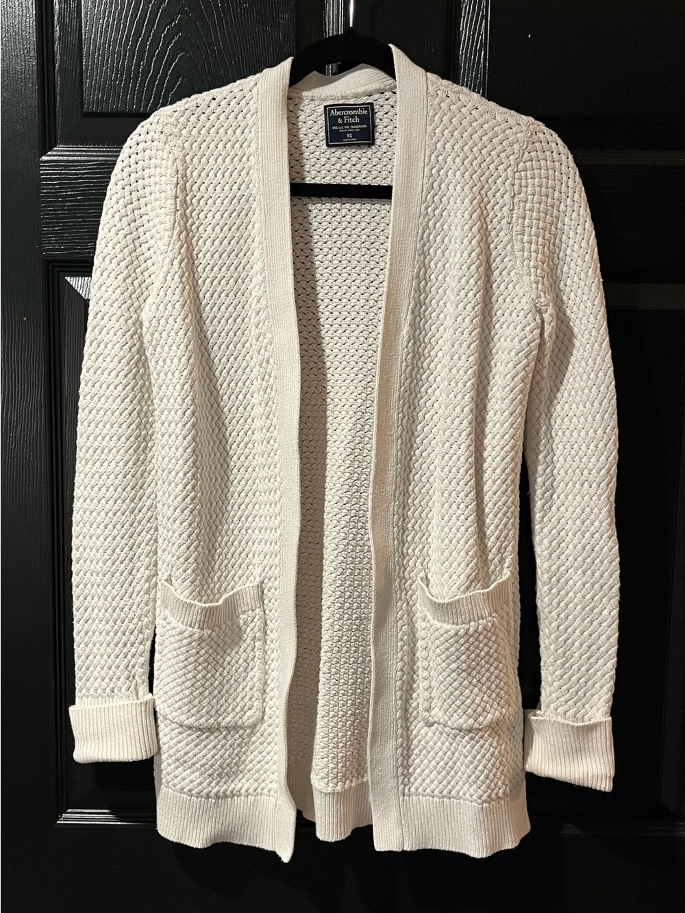 Abercrombie & Fitch Ivory Open-Front Textured Cardigan